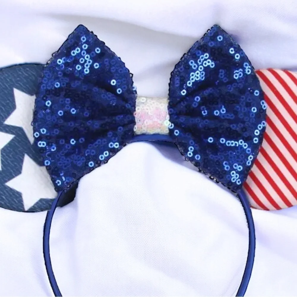 NEW Sparkling Red White and Blue Mouse Ears with 5